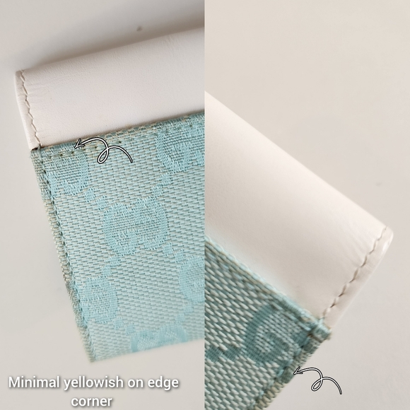 PC: Gucci EUC++ Blue Monogram Canvas & White Leather Flap Over Card Case (W123) - Picture 9 of 11